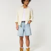 Above-the-Knee Distressed Loose Denim Shorts