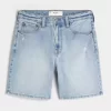 Above-the-Knee Distressed Loose Denim Shorts