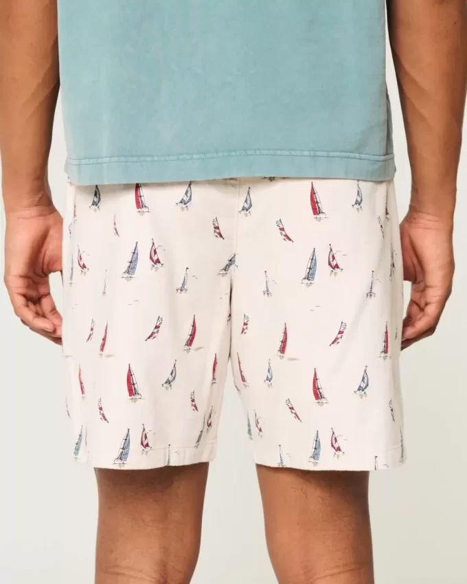 Above-the-Knee Linen-Blend Pattern Shorts