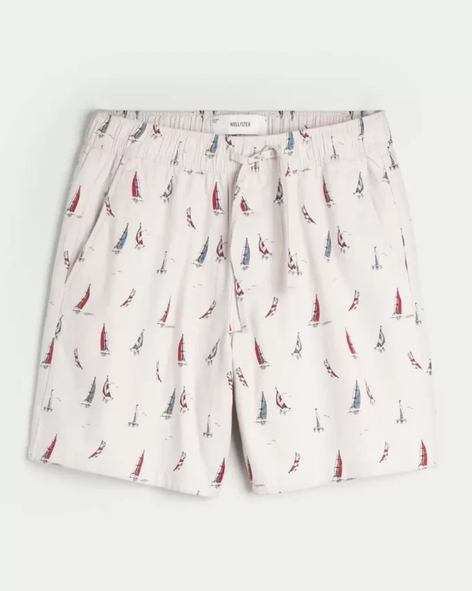 Above-the-Knee Linen-Blend Pattern Shorts