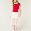 Asymmetrical Hem Lace Midi Skirt