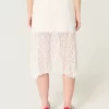 Asymmetrical Hem Lace Midi Skirt