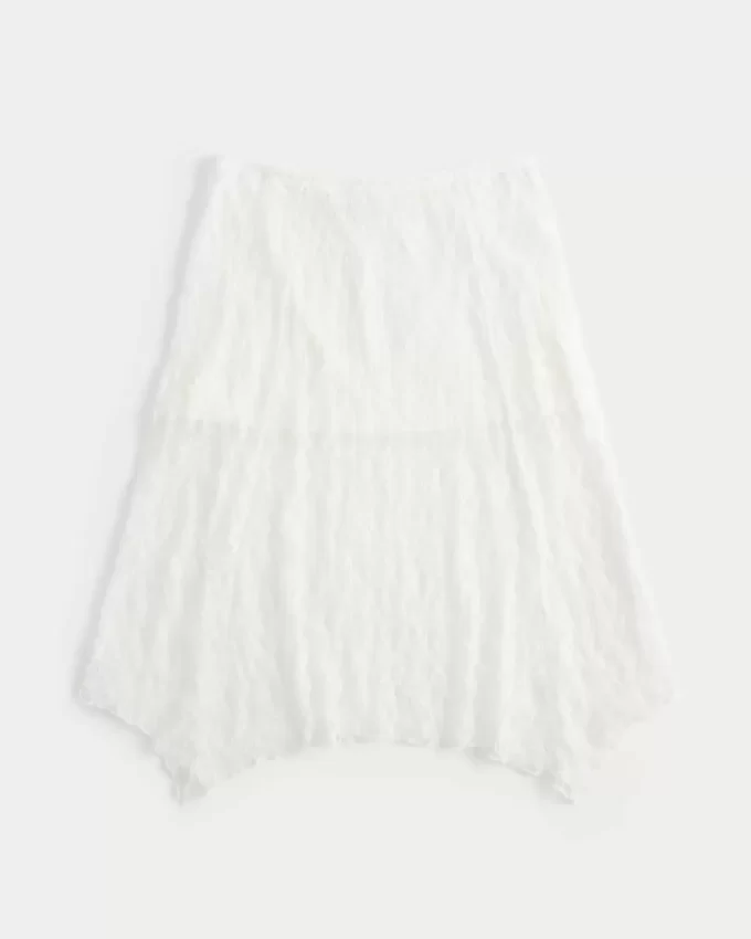Asymmetrical Hem Lace Midi Skirt