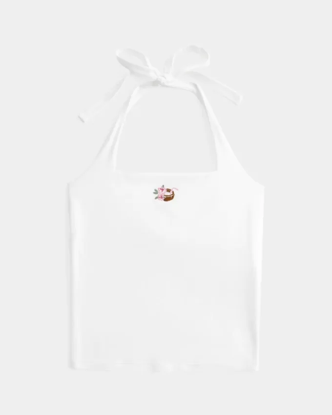 Beaded Graphic Halter Top