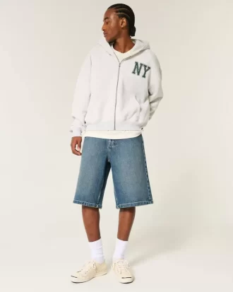 Below-the-Knee Dark Wash Super Baggy Denim Shorts