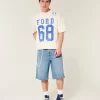 Below-the-Knee Medium Wash Super Baggy Denim Shorts