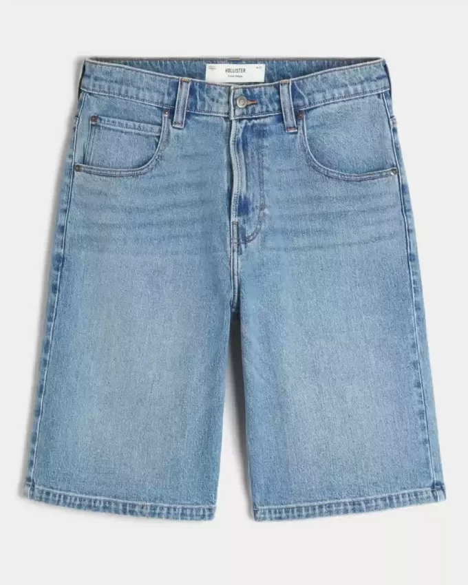 Below-the-Knee Medium Wash Super Baggy Denim Shorts