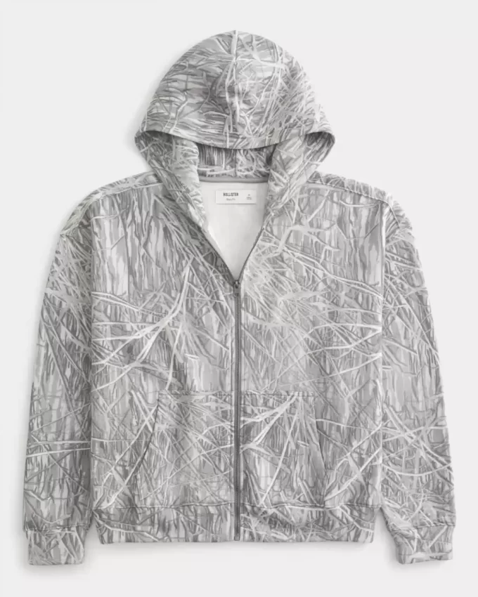 Boxy Camo Zip-Up Hoodie