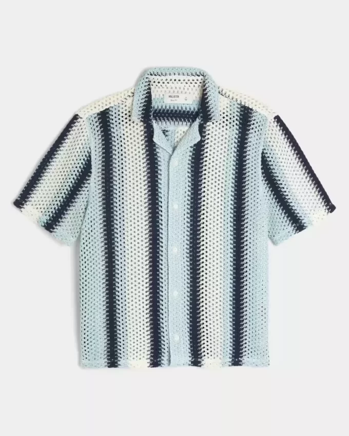 Boxy Crochet-Style Short-Sleeve Shirt