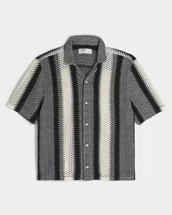 Boxy Crochet-Style Short-Sleeve Shirt
