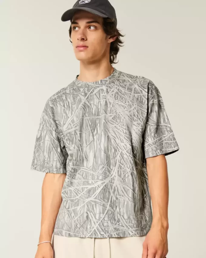 Boxy Crop Heavyweight Camo Crew T-Shirt
