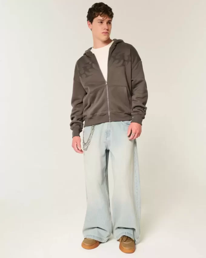 Boxy Flame Graphic Zip-Up Hoodie