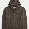 Boxy Flame Graphic Zip-Up Hoodie