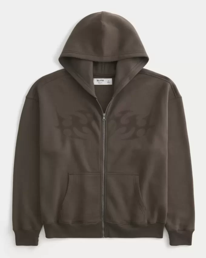 Boxy Flame Graphic Zip-Up Hoodie