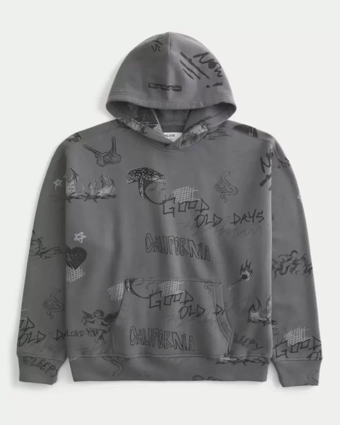 Boxy Graffiti Graphic Hoodie