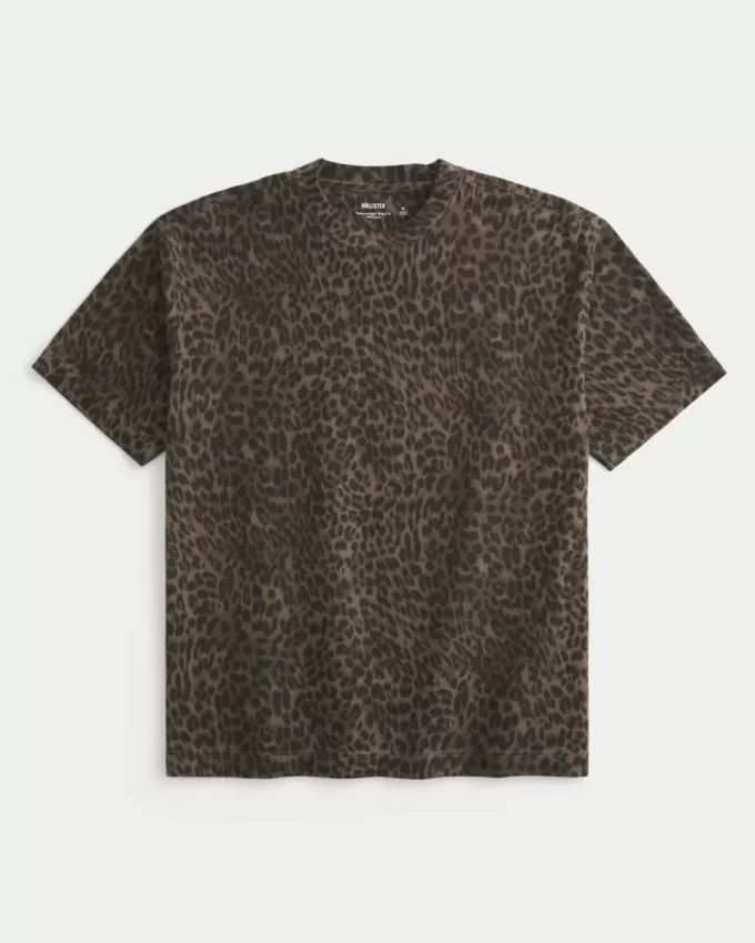 Boxy Heavyweight Leopard Print Cotton Crew T-Shirt