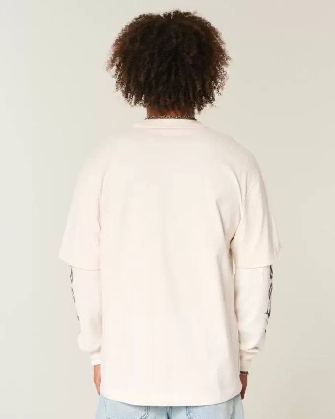 Boxy Layered Thermal Graphic Shirt