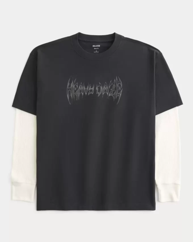 Boxy Layered Thermal Graphic Shirt