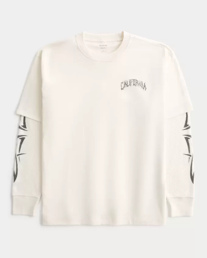 Boxy Layered Thermal Graphic Shirt
