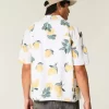 Boxy Linen-Blend Lemon Pattern Shirt