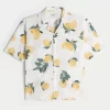 Boxy Linen-Blend Lemon Pattern Shirt