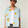 Boxy Linen-Blend Orange Pattern Shirt