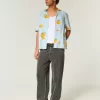 Boxy Linen-Blend Orange Pattern Shirt
