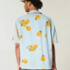 Boxy Linen-Blend Orange Pattern Shirt