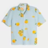 Boxy Linen-Blend Orange Pattern Shirt