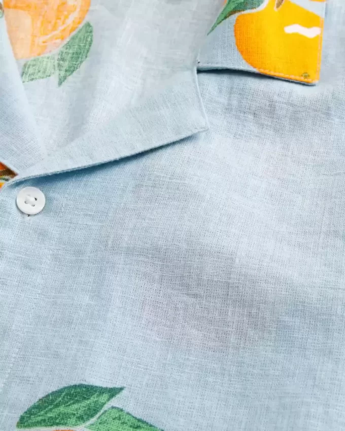 Boxy Linen-Blend Orange Pattern Shirt