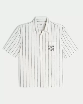 Boxy Linen-Blend Short-Sleeve Bermuda Graphic Shirt