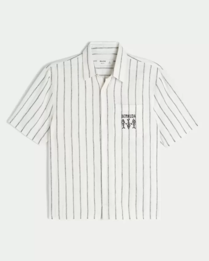 Boxy Linen-Blend Short-Sleeve Bermuda Graphic Shirt