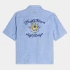 Boxy Linen-Blend Short-Sleeve Half Moon Graphic Shirt