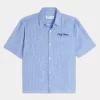 Boxy Linen-Blend Short-Sleeve Half Moon Graphic Shirt