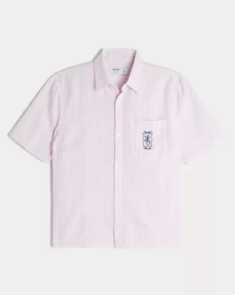 Boxy Linen-Blend Short-Sleeve Key West Graphic Shirt