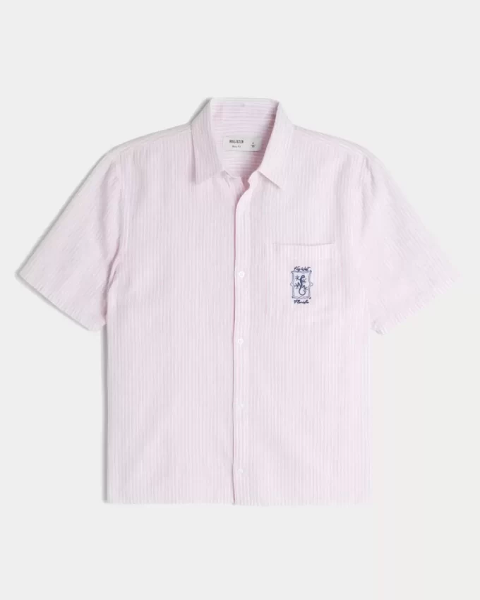 Boxy Linen-Blend Short-Sleeve Key West Graphic Shirt