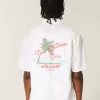 Boxy Linen-Blend Short-Sleeve Pink Flamingo Moon Graphic Shirt