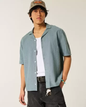boxy linen blend short sleeve shirt 1 1 330x413 - Boxy Linen-Blend Short-Sleeve Shirt