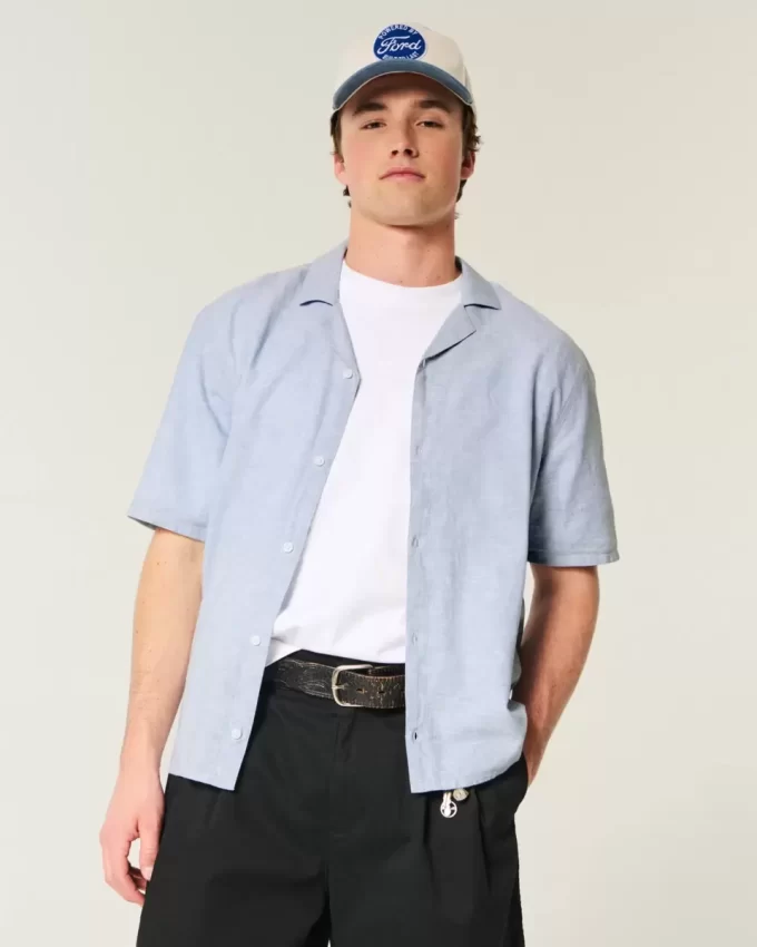 Boxy Linen-Blend Short-Sleeve Shirt
