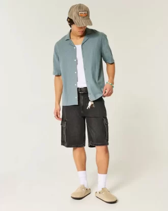 boxy linen blend short sleeve shirt 2 1 330x413 - Boxy Linen-Blend Short-Sleeve Shirt