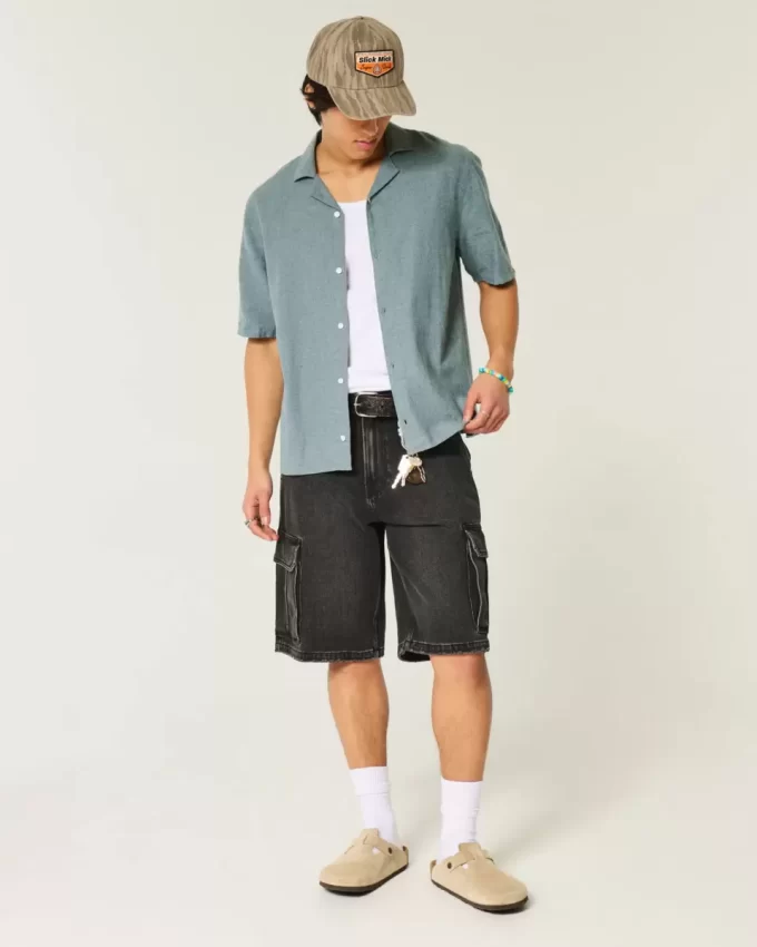 Boxy Linen-Blend Short-Sleeve Shirt