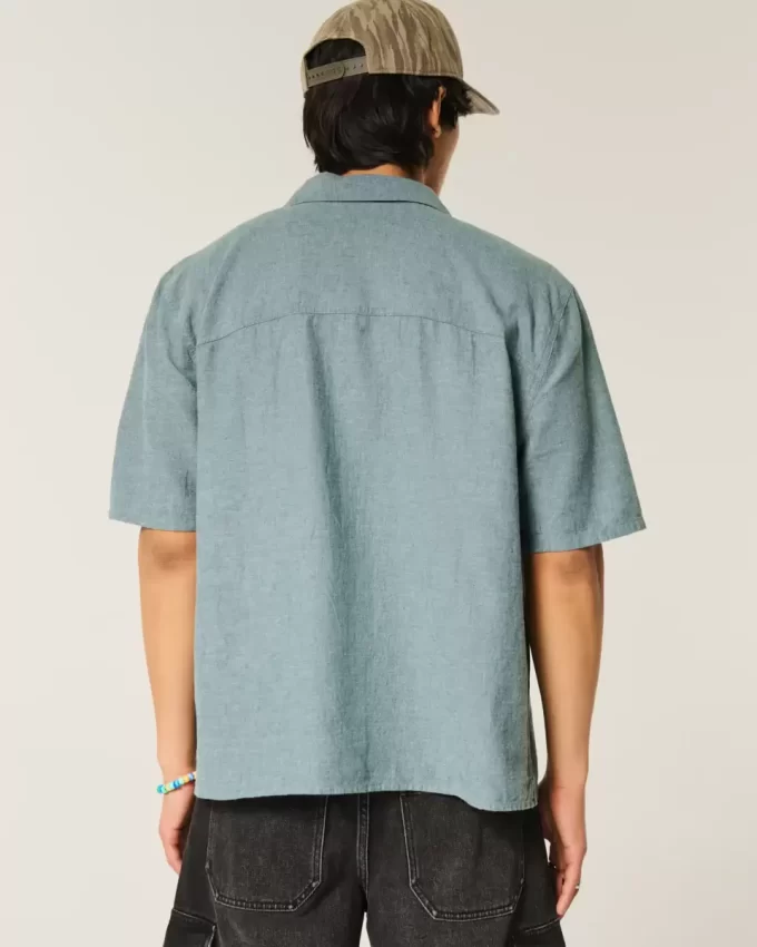 Boxy Linen-Blend Short-Sleeve Shirt