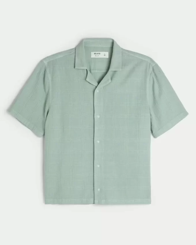 Boxy Linen-Blend Short-Sleeve Textured Shirt