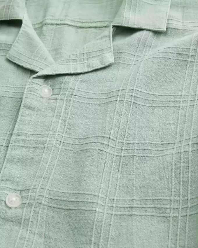 Boxy Linen-Blend Short-Sleeve Textured Shirt