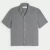 Boxy Linen-Blend Short-Sleeve Textured Shirt