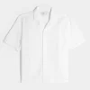Boxy Linen-Blend Short-Sleeve Textured Shirt