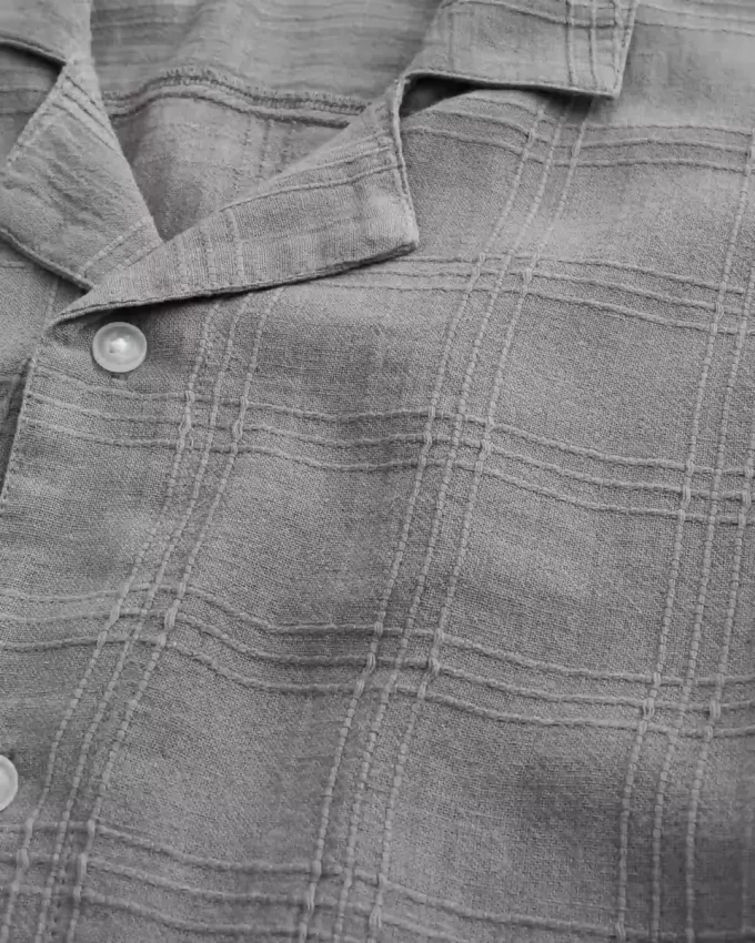 Boxy Linen-Blend Short-Sleeve Textured Shirt
