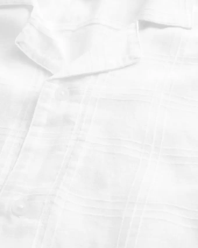 Boxy Linen-Blend Short-Sleeve Textured Shirt