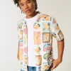 Boxy Linen-Blend Stamp Pattern Shirt