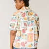 Boxy Linen-Blend Stamp Pattern Shirt